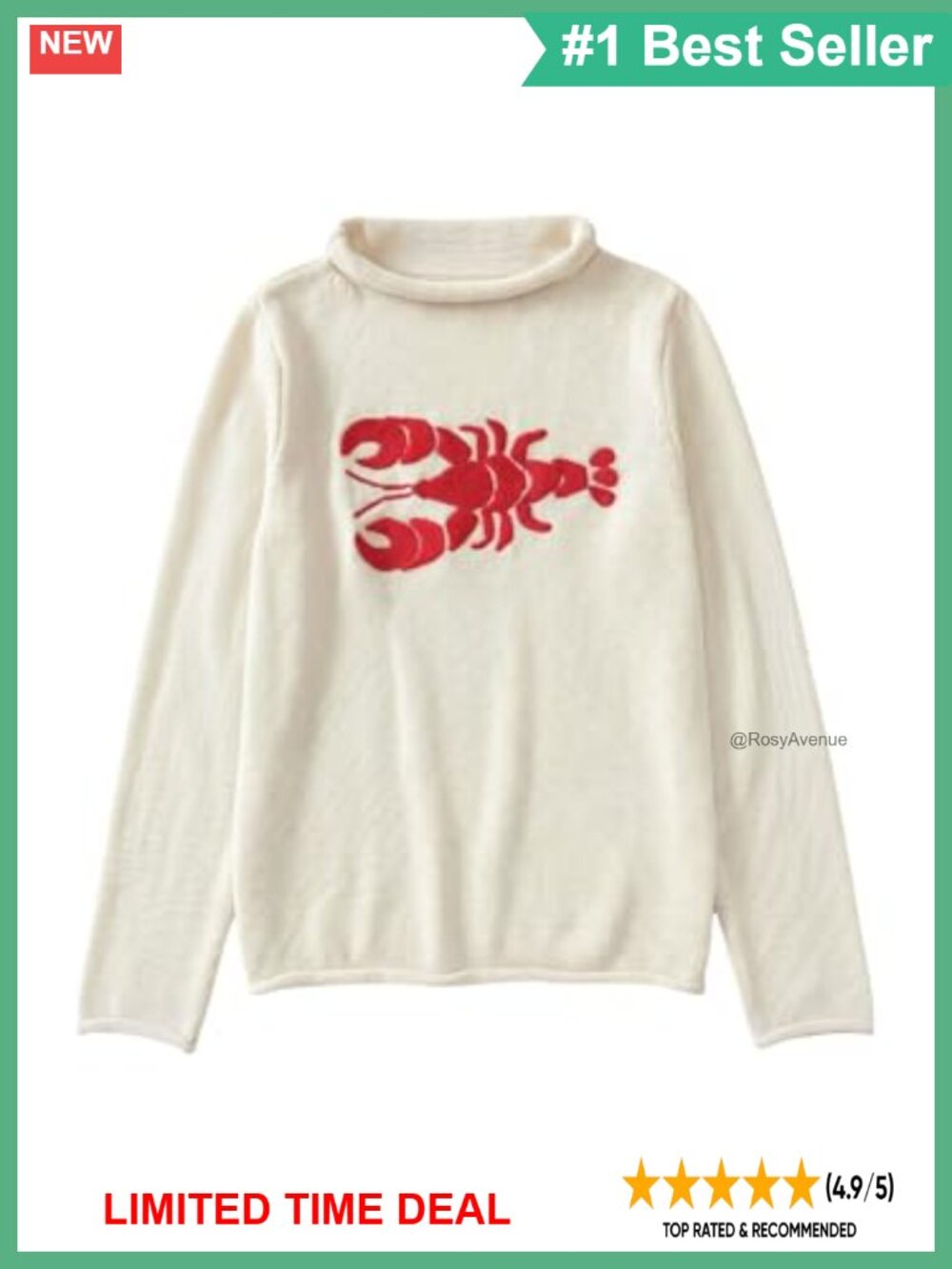 Plus Size Lobster Sweater Y2K Knit Pullover Long Sleeve Crew Neck Top